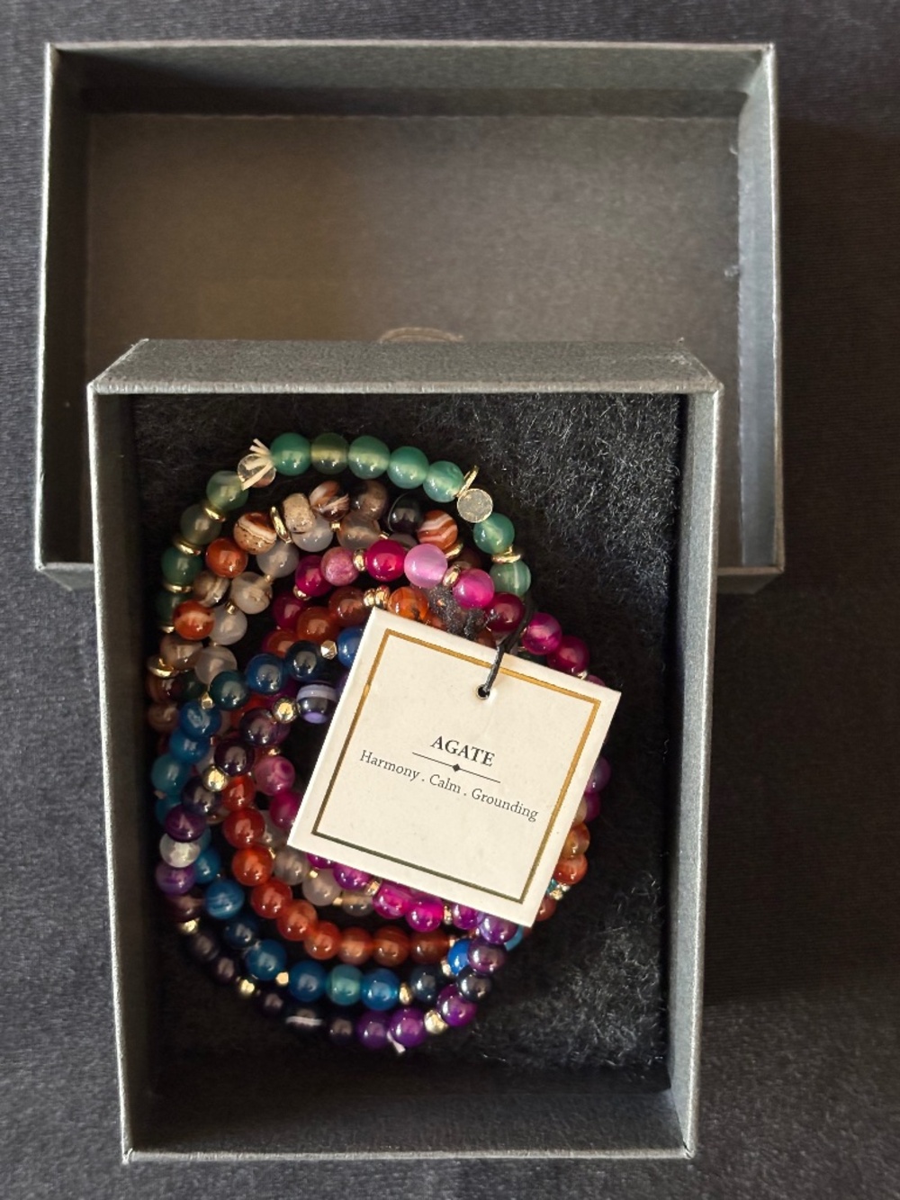 Genuine Agate Gemstone & Brass Beaded Bracelet Set - New with Tags